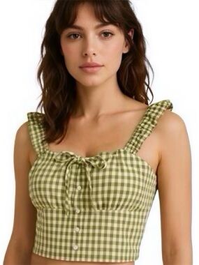 Tullea Green Gingham Cotton Blend Cottagecore Crop Tank Top Ren Faire Fairy